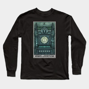 Wheel of Fortune Tarot Card Halloween Goth Witch Gothic Clock Tower Long Sleeve T-Shirt